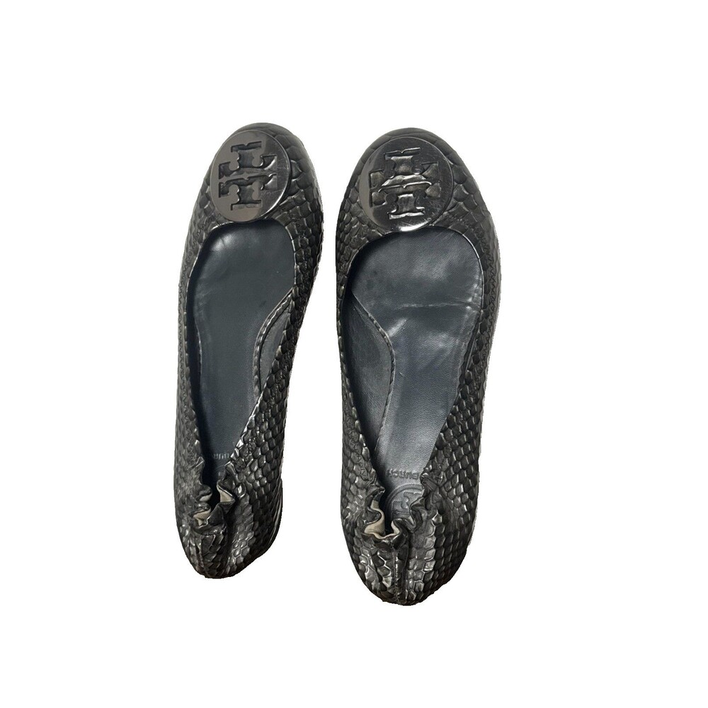 Tory Burch Reva Ballet Flats Snake Embossed Leather Gray 8.5 M Women's Shoes